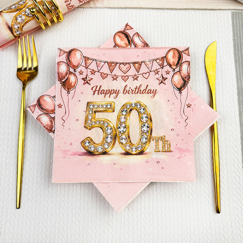[Ready Stock] Amazon Diamond Rose Gold 50Th Anniversary Party Party Tissue Disposable Printed Napkin