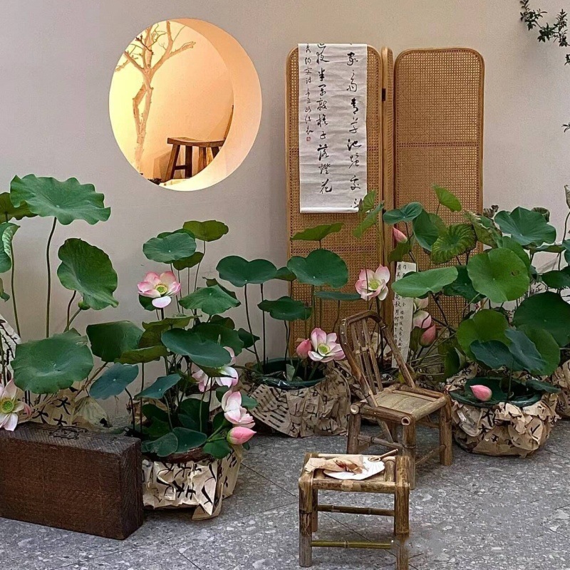 荷花莲蓬荷叶户外庭院室内古风夏季装饰造景布景道具中式禅意