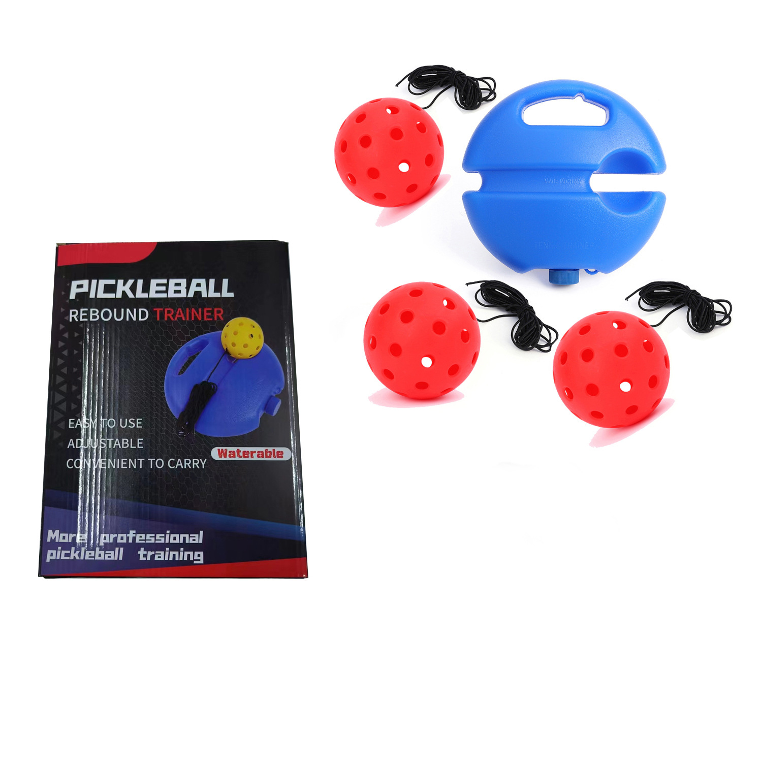 Entrenador de bolas de pico único 40 hoyos PE Bola de agujero elástico alto principiante práctica Pickleball base de inyección de agua