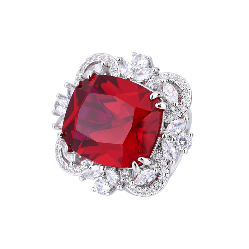 2023 nuevo estilo zhuang sheng joyería cobre inferior chapado en oro moda europea y americana imitación tesoro color grasa cuadrado 14*16 anillo para las mujeres