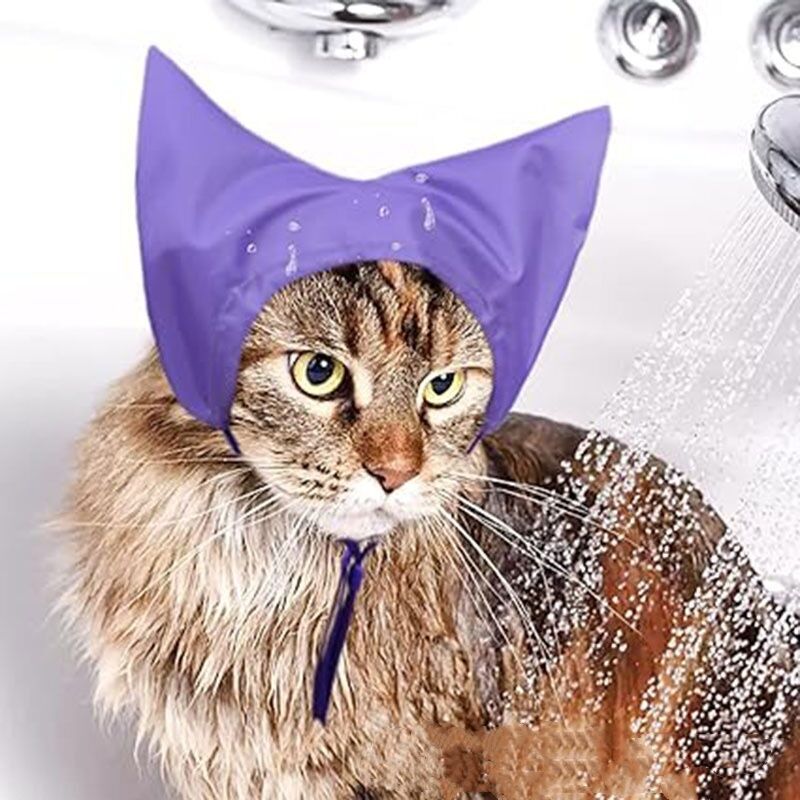 Cat Waterproof Shower Cap, Cat Swimming Ear Protection Waterproof Hood, Bathing Anti-Water Hood, Cute Style Shower Cap