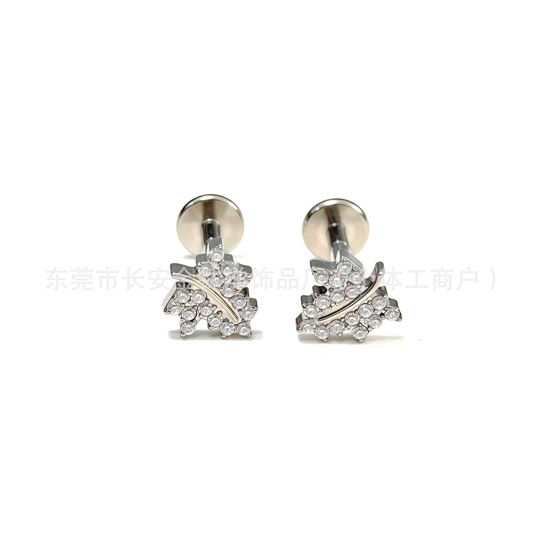 F136 Titanium Leaf Inlaid 5A Zircon Earrings Lip Nails Nose Nails Ear Bone Nails G23 Titanium Alloy Body Piercing Jewelry detail image 7