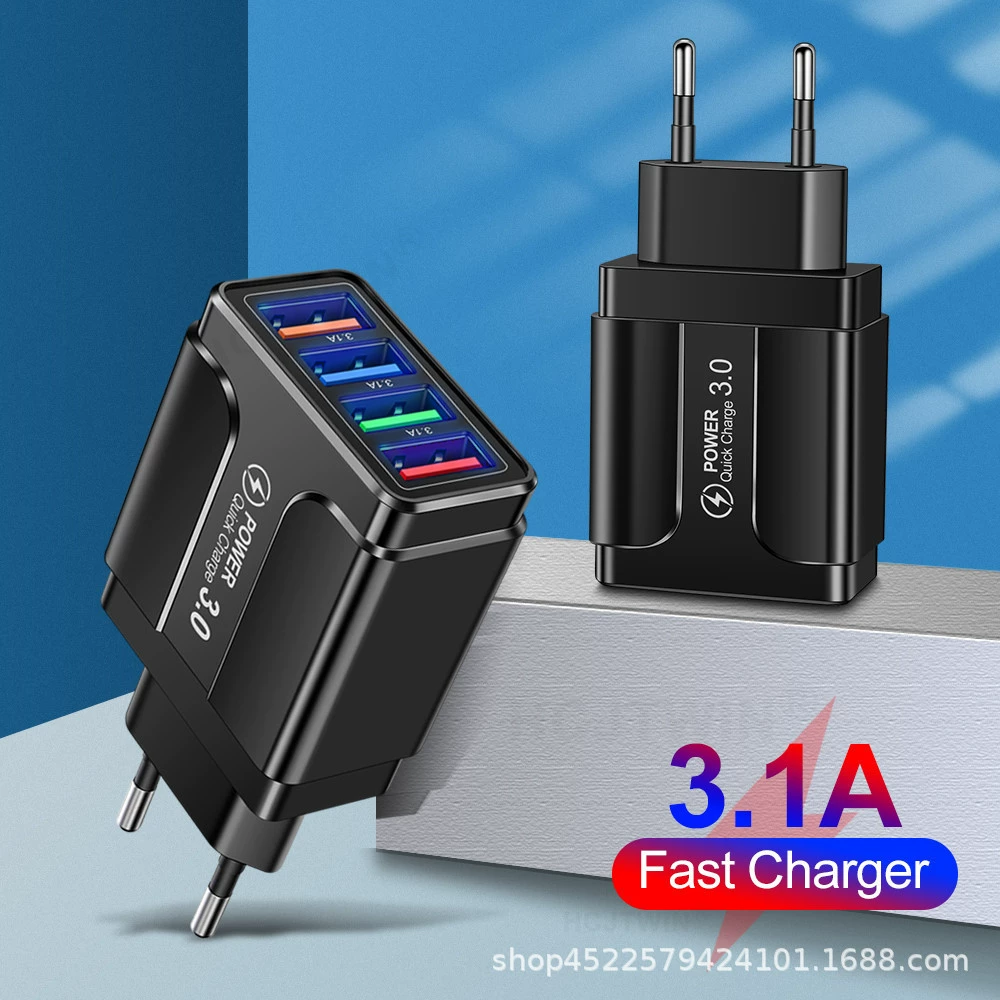 Освещение 4USB мобильный зарядное устройство 3.1A цветная зарядная головка LED свет Европейские правила Американские нормы и III трансграничная оптовая торговля