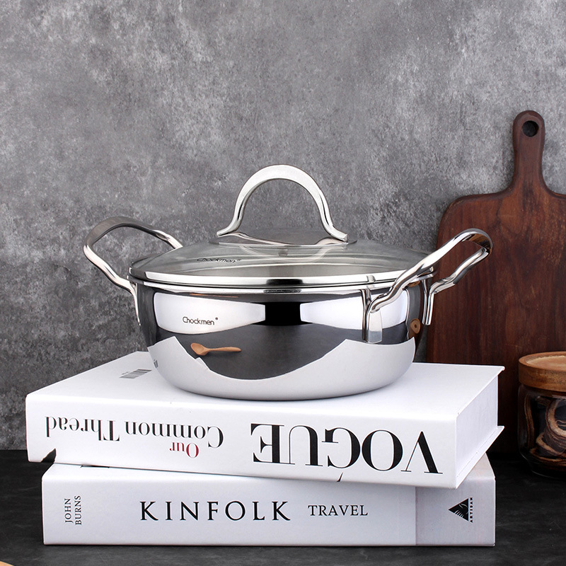 Zhuo Deming 18 / 10 dos orejas con cubierta de una olla de fideos hervido de fideos hervidos de arroz de arroz de 18 / 22cm