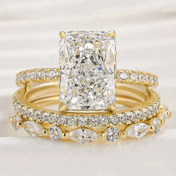 S925 Sterling Silver Super Flash Ice Flower Cut Zircon Ring suit European and American Cross-border high quality Light Luxury Ins Set Ring Ring