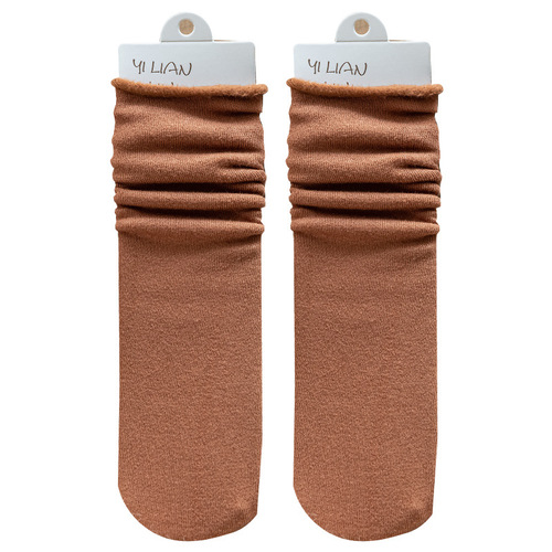 Winter Warm Snow Pile Thicker Warm Fleece Women's Cotton Socks Japanese Medium Cuff Solid Color Cashmere-like Socks