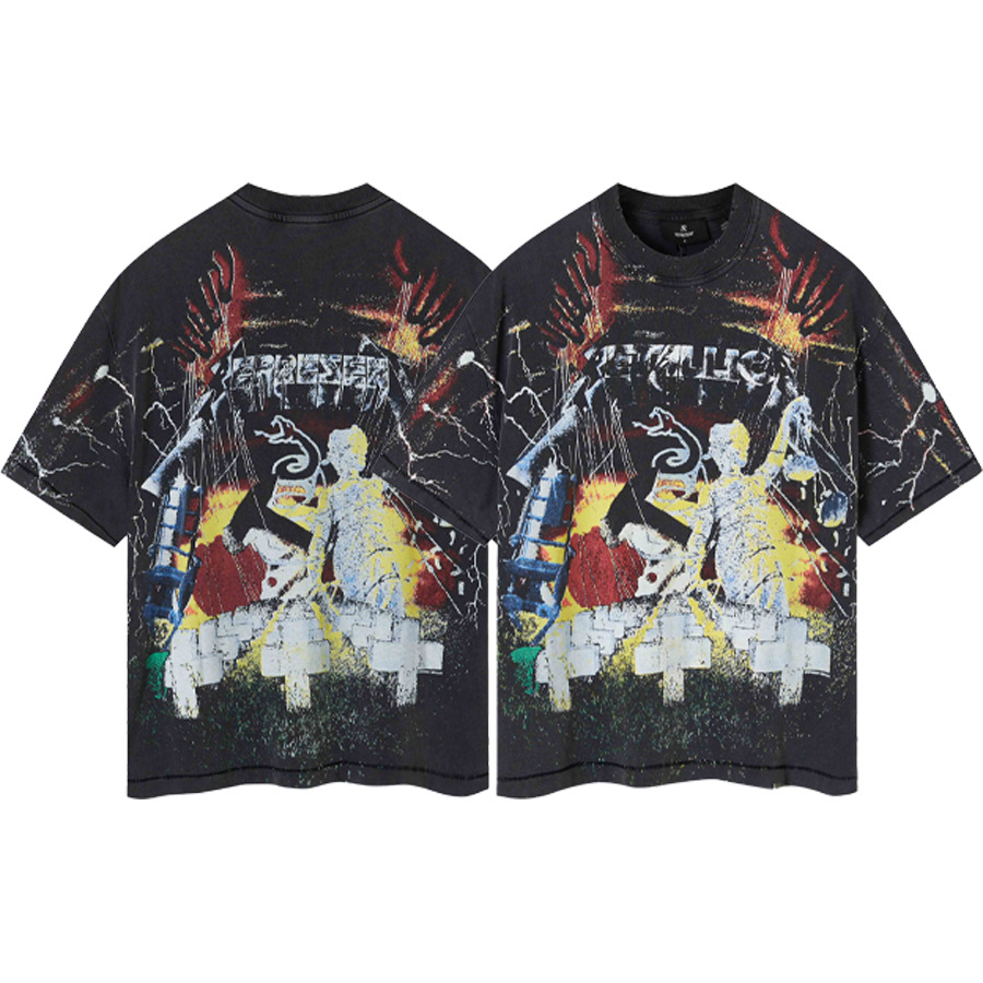 Represent Metallica Tombstone Retro Americano Libertad Impresión Suelta Camiseta de mangas cortas