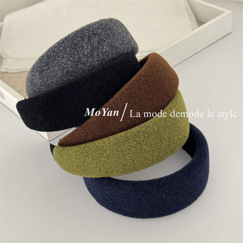 韩版羊毛呢宽款发箍优雅气质外出百搭压发卡高级感纯色海绵头箍女