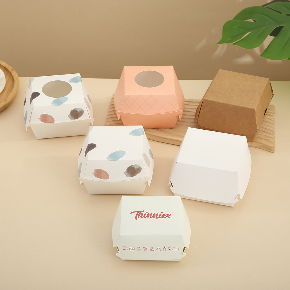 网红蛋糕盒现货批发小清新花纹汉堡盒迷你卡通精致便当甜品包装盒