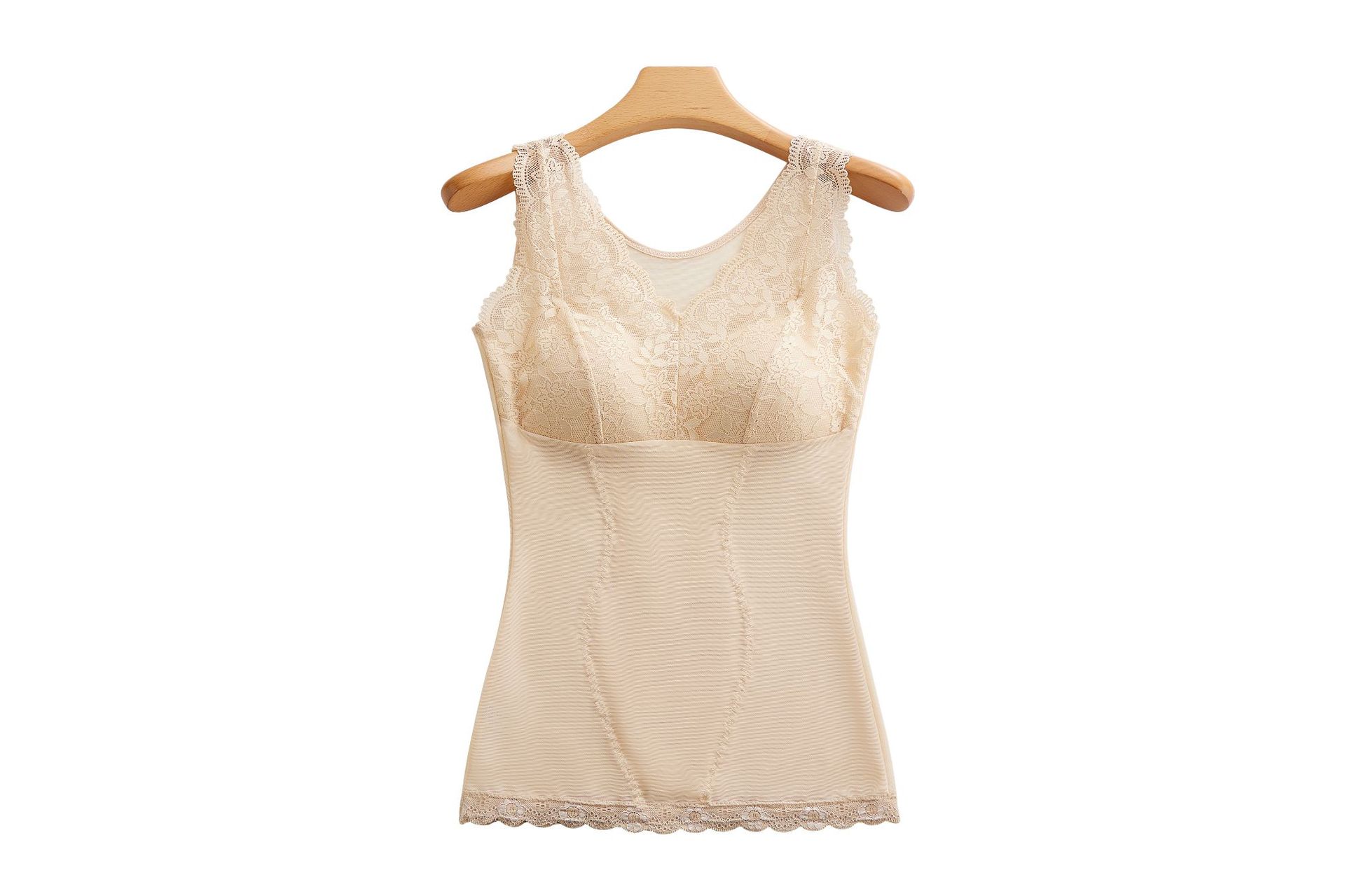 Cuerpo de malla de encaje sexy que forma el chaleco de una pieza SLIM-Fit largo que forma la ropa interior superior del tubo de adelgazamiento con almohadilla en el pecho