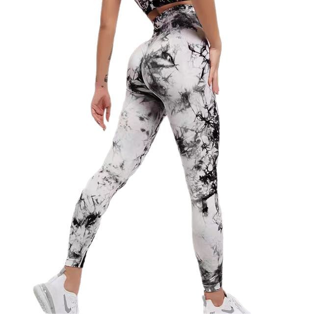 Pantalones de yoga teñidos sin costuras transfronterizos calientes, glúteos de melocotón de mujer, pantalones de cadera sexy, pantalones deportivos de melocotón de secado rápido, mujeres