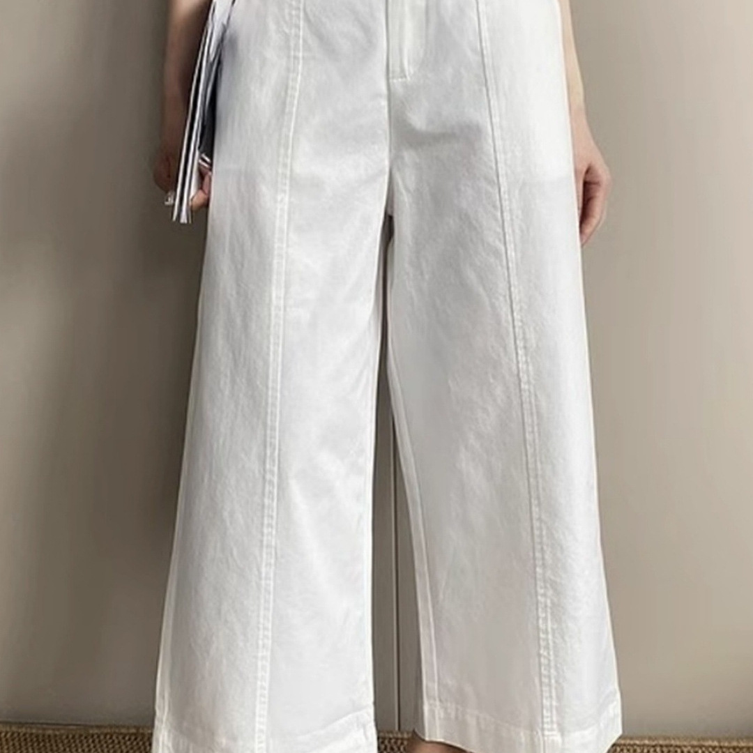 White Wide-Leg Pants for Women 2025 Spring and Autumn New High-Waisted Loose Slimming Petite Cropped Straight Casual Pants