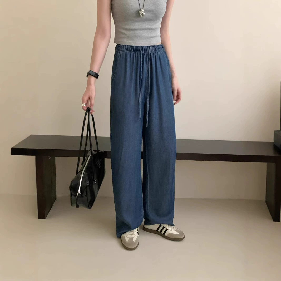 100% Leisel Tiansi прямые повседневные брюки женские летние тонкие свободные дикие висяги тонкие широкие джинсы