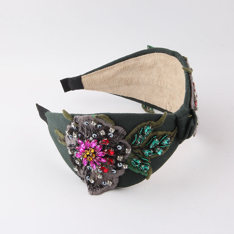 Women'S Gender Baroque Style Flower Cloth Inlay Rhinestone Hair Band