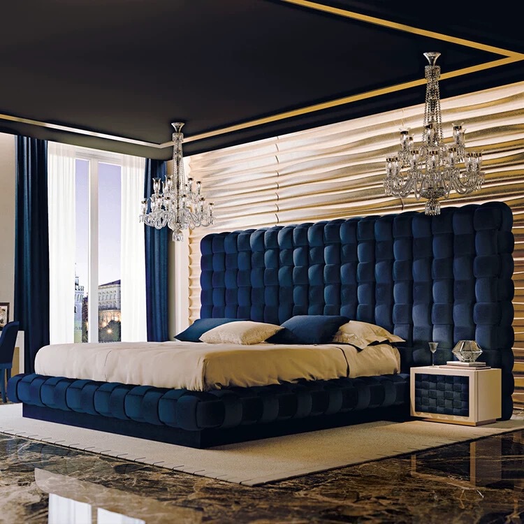 Italy 3 m Queen Bed Oversized Master Bedroom Queen Bed Modern Light Luxury Bedroom Double Bed Home Factory Direct Blue