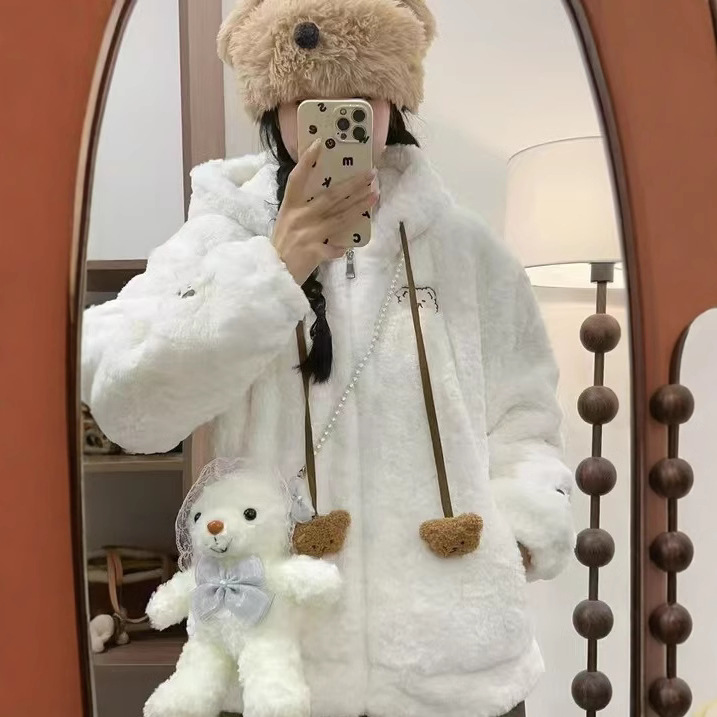 (2개) 친환경 재킷 두꺼운 느슨한 지퍼 가을과 겨울 캐시미어