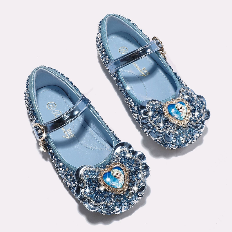 Детские туфли для девочек 2025 года, весна-осень, новая модная коллекция, модель «Принцесса Эльза», с кристаллами, на мягкой подошве, кожаные, с камнями-стразами