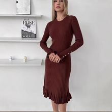 欧美跨境亚马逊新款中长款过膝毛衣裙子女装性感针织鱼尾连衣裙女
