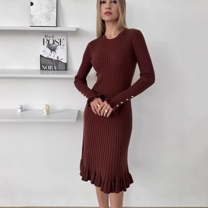 European and American Cross-Border Amazon New Mid-Length Over-The-Knee Sweater Dress Women's Sexy Knitted Fishtail Dress for Women