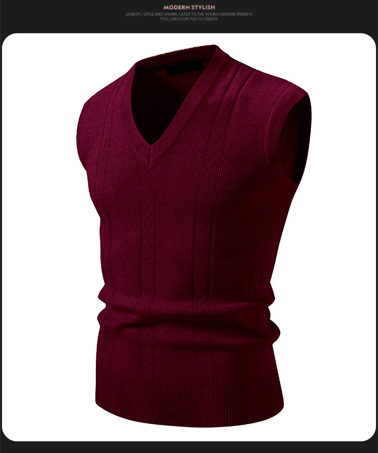 Herren-Strickweste – Schmal geschnittene V-Ausschnitt-Strickweste mit Jacquardmuster für elegante Freizeitkleidung_voghion.com