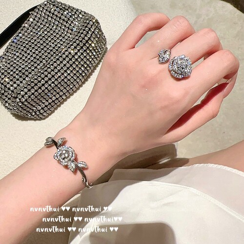 Schubert Rose Gemstone Ring Designer 18K Gold Plated Camellia Zircon Necklace Vintage Stud Earring Set