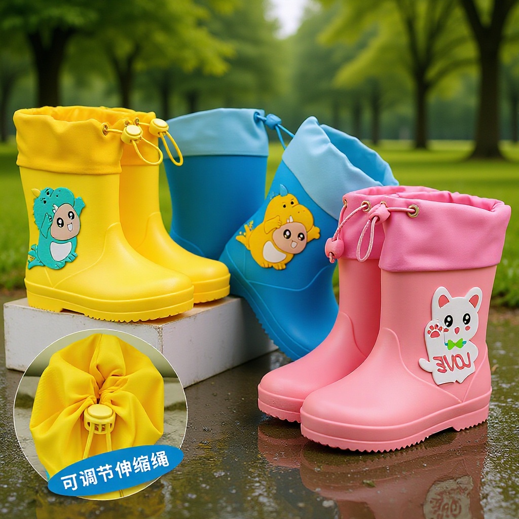 卡通儿童雨鞋可爱小恐龙松紧口中筒雨靴防滑小学生幼儿园雨鞋雨靴