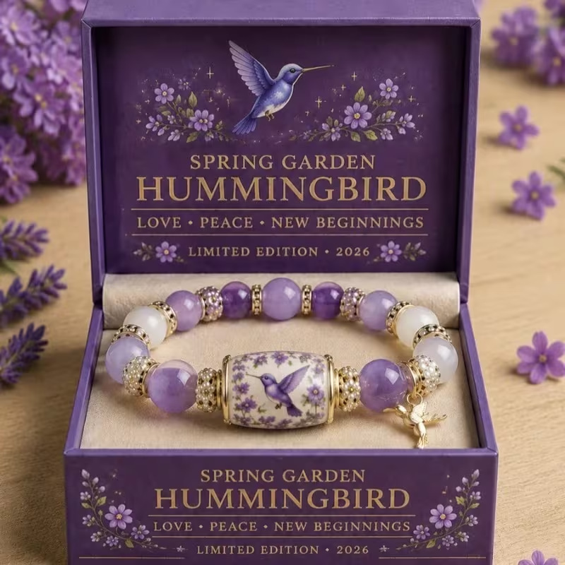 Crystal Healing Beaded Bracelet Sunflower Hummingbird Bee Round Tube Color Print Pendant Bracelet Hummingbird Chalcedony Bracelet