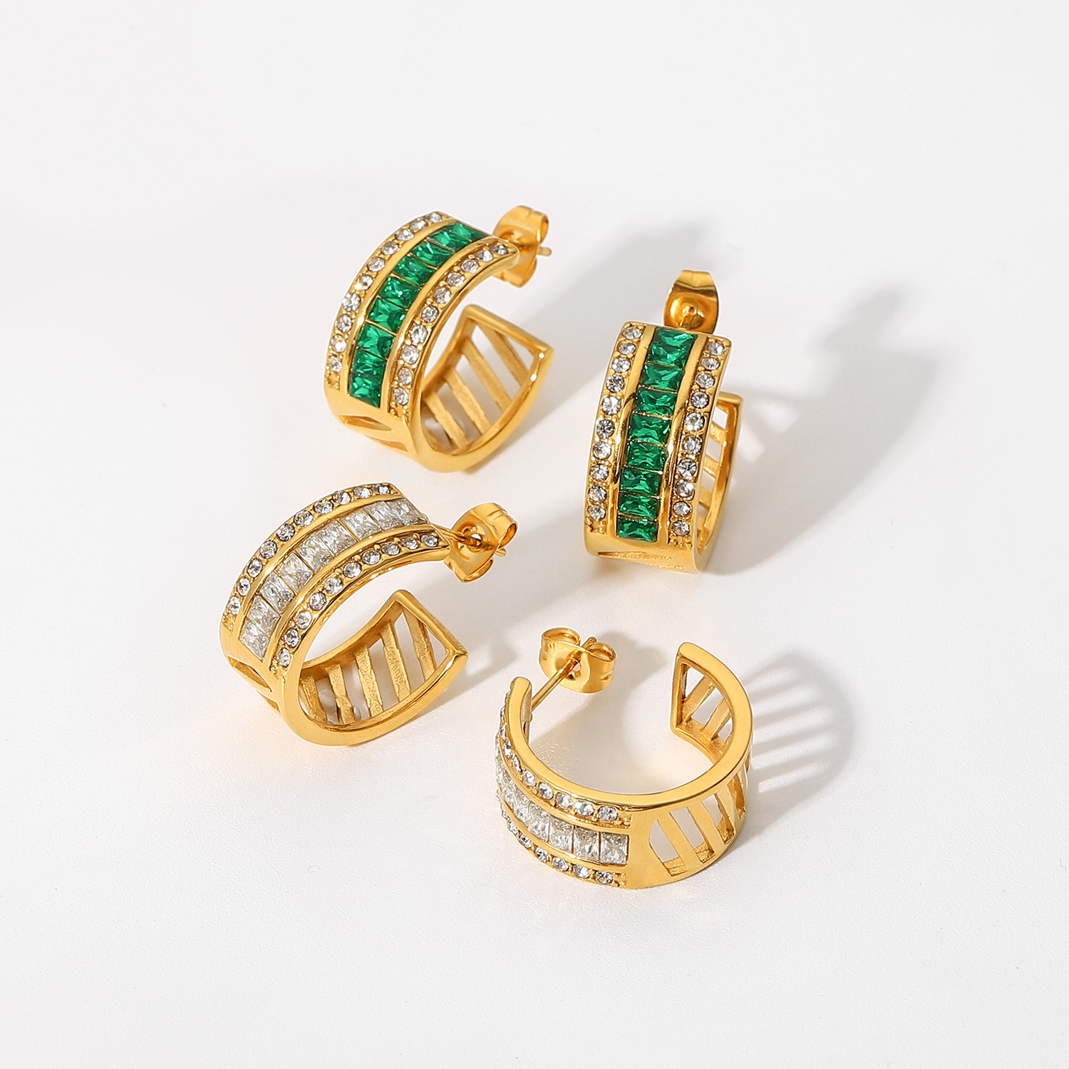 Womenu0027S Fashion Simple Style Geometric Stainless Steel Zircon Earrings Plating Stainless Steel E