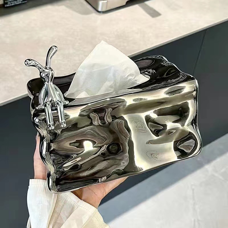 北欧風陶磁ティッシュケース収納ケース軽贅沢高級銀色氷高顔値チーズチーズテーブルトップ置物