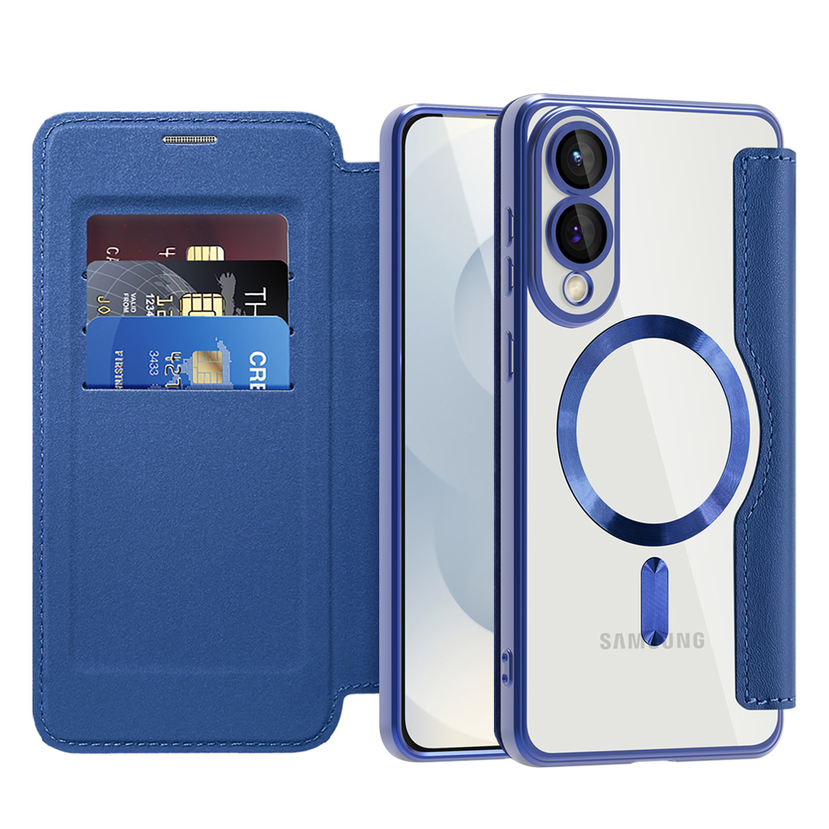 Adecuado para Samsung S25Edge Golden Shield Magnetic Business Cube Funda de cuero S24FE Tarjeta de enchufe Película de lente Flip Funda para teléfono a prueba de caídas