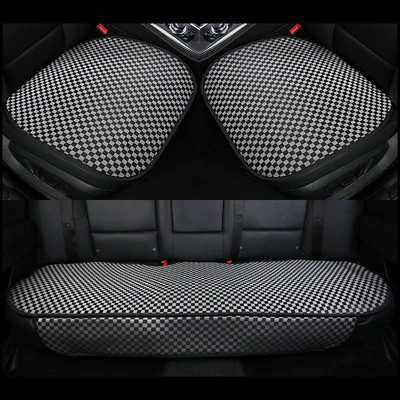 a plaid design, Seat cushion, seat cover - black-and-white-three-piece-set