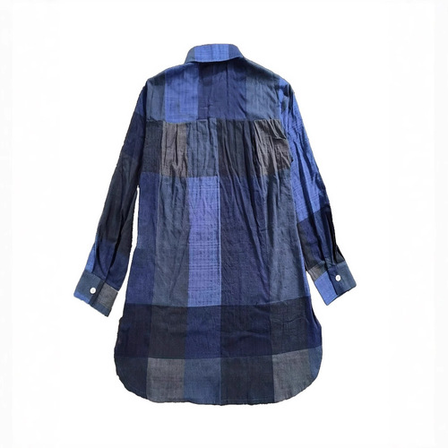 Grid pattern button-down shirt, women's casual long-sleeve stand-up collar blouses, spring and autumn wear