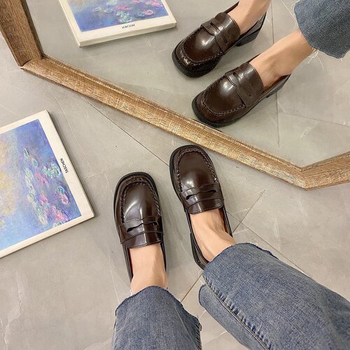 Original school supply shoes JK shoes low medium heel college style Japanese round head uniform shoes Loafers for women