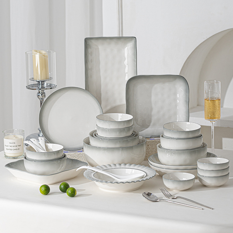 Underglaze Color High-Value Household Tableware Set New Ceramic Tableware High-End Ceramic Bowls and Plates Dishware Set