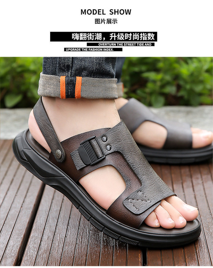 Dép sandal nam quai ngang đế mềm lót cao su non, đi biển và lái xe đa năng — Màu nâu, màu xám chi tiết 23