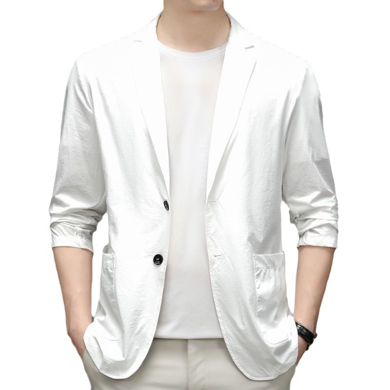 Traje de seda de hielo de verano, ropa de protección solar informal ultrafina para hombres, traje pequeño, chaqueta ligera de primavera y otoño