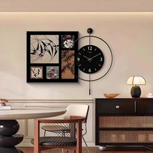2025新款餐厅装饰画带时钟客厅沙发中古风挂画轻奢高级感钟表壁画
