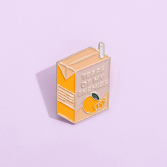 Alibaba.com new product cute orange juice brooch cartoon juice drink box shape metal badge personalized accessory wholesale