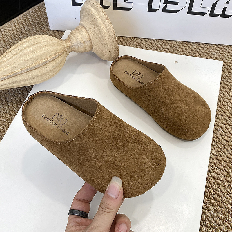 女童厚底复古勃肯鞋2025秋季新款中大童懒人一脚蹬外穿包头半拖鞋|undefined
