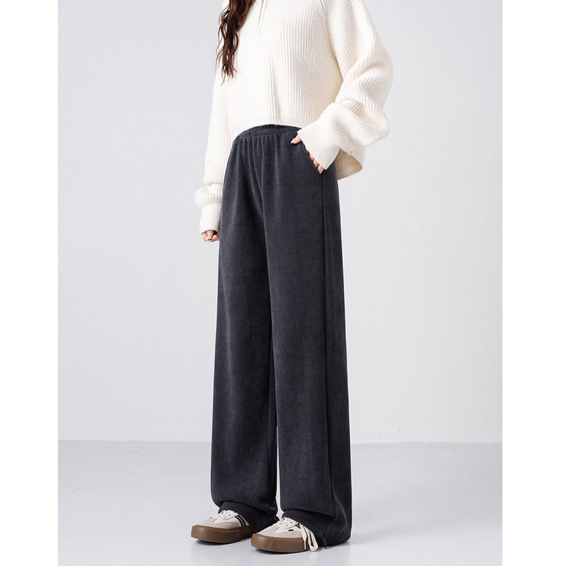 Grey European Cotton Fleece Narrow Casual Pants Women's Autumn and Winter Loose Slimming fleece-lined Sports Pants Thickened Warm Pants