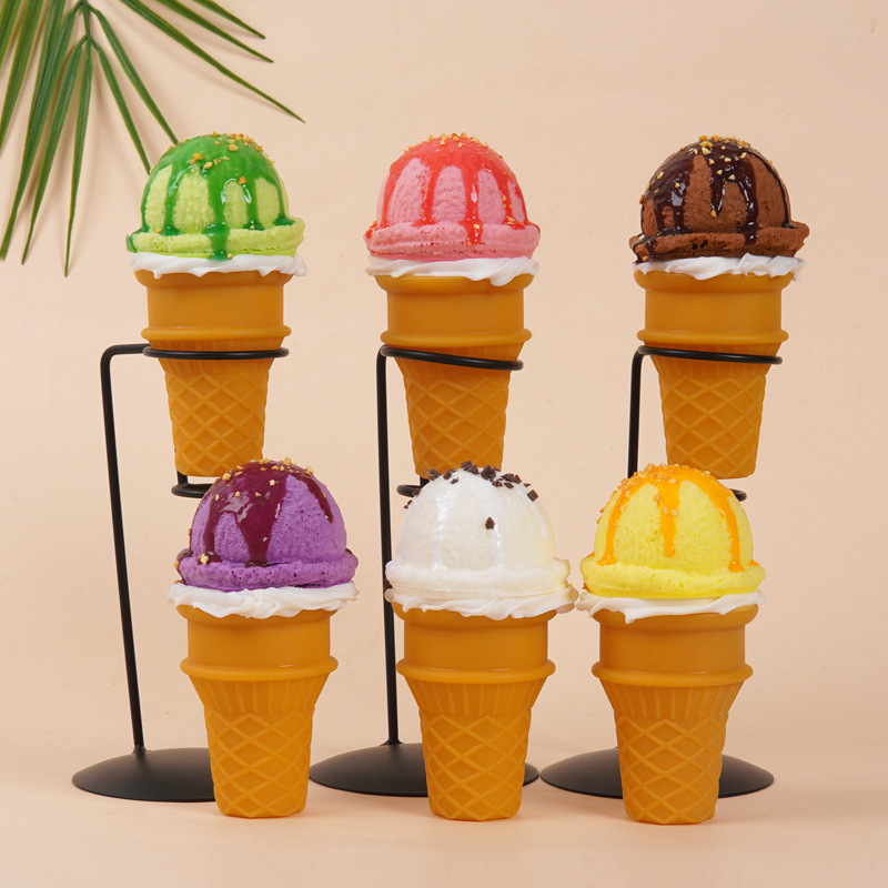 PU仿真甜品冰淇淋甜筒模型柔软冰激凌球蛋筒拍摄道具甜品店摆件