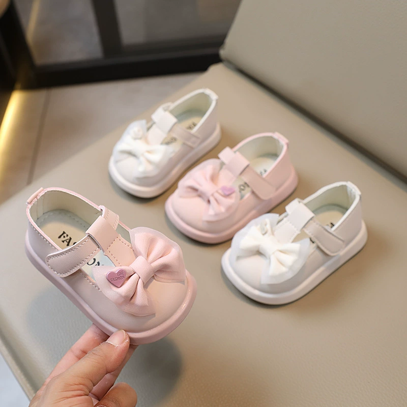 Осень 2023 Новая корейская модная обувь принцессы От 0 до 2 лет Маленькая кожаная обувь с кружевным бантом для девочек