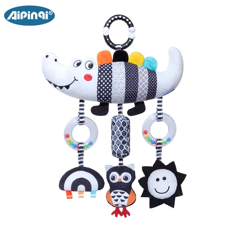 Aipinqi nuevo blanco y negro animal campana cama de viento colgar 0 - 3 años coche de bebé colgar campana de educación temprana juguetes de peluche