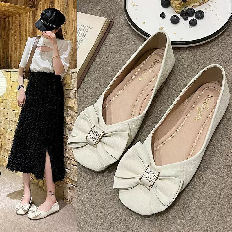 Однослойная обувь с бантом и мелким ртом, женская весна-лето 2023, Новая повседневная модная обувь с мягкой подошвой, Модная тонкая женская обувь в японском стиле