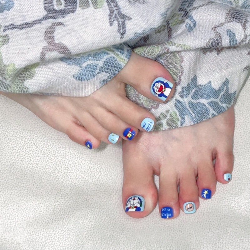 Summer Super Cute Cartoon Doraemon Foot Wear Nails Short Style Foot Manicure Wear Nails Toenail Wear Nail Stickers