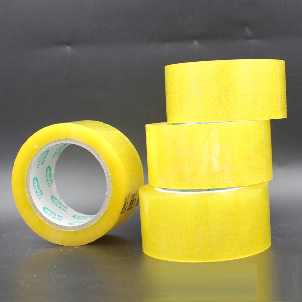 国信透明胶带4.5cm*300y强粘封箱宽胶条肉厚12mm黄色粘胶封口胶带