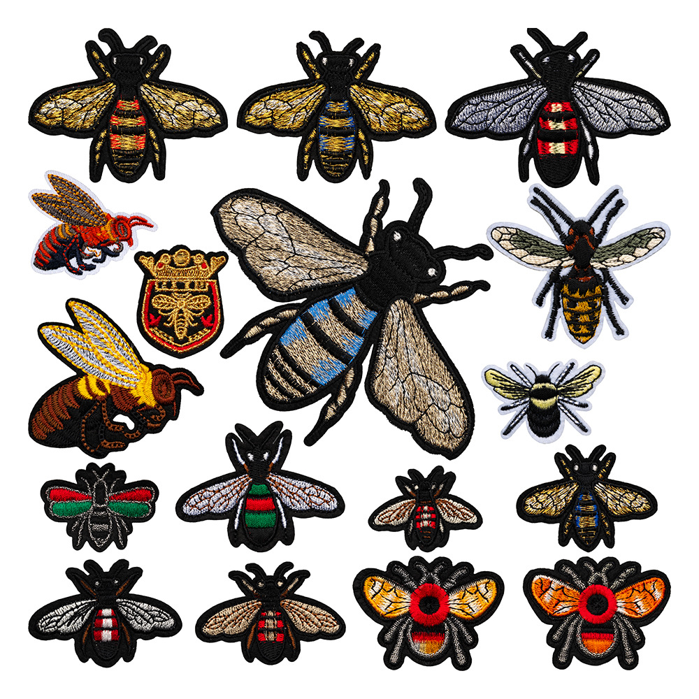 热销电脑绣花蜜蜂系列昆虫刺绣布贴热熔胶熨烫粘贴diy衣服补丁贴