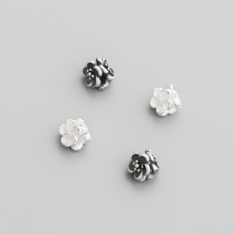 S925純銀三面花朵隔珠手工DIY串珠編織手鍊項鍊小花散珠飾品配件