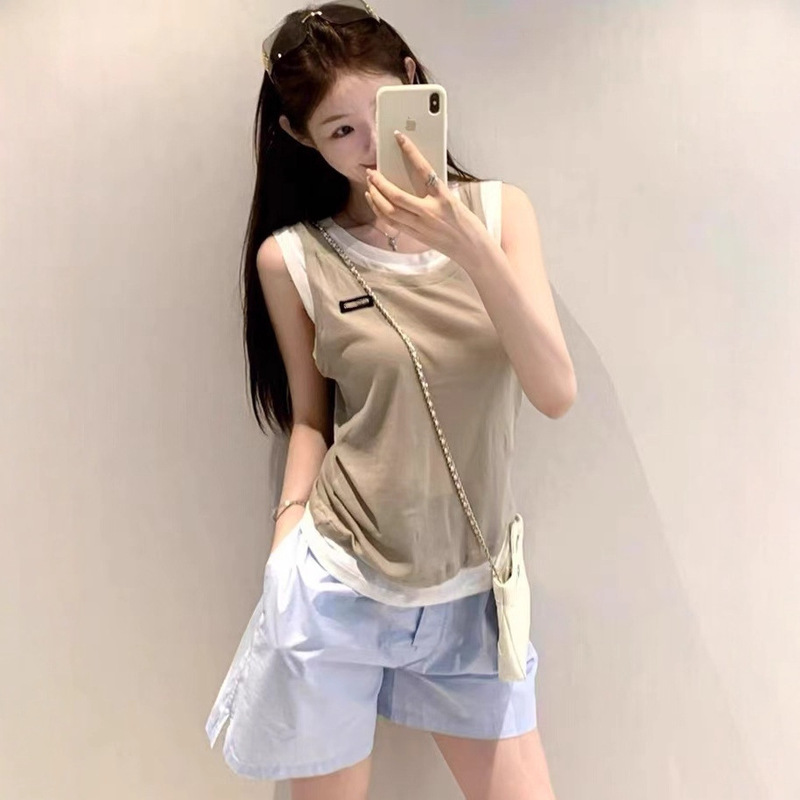 Nanyou High-End Miu Series Vest 521 Summer New Fashionable Letter Logo Casual Age-Reducing Two-Piece Vest for Women