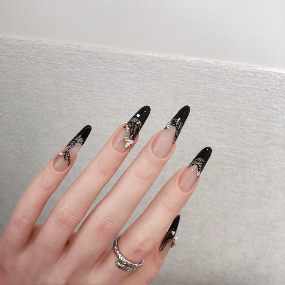 S321黑色法式蕾丝蝴蝶